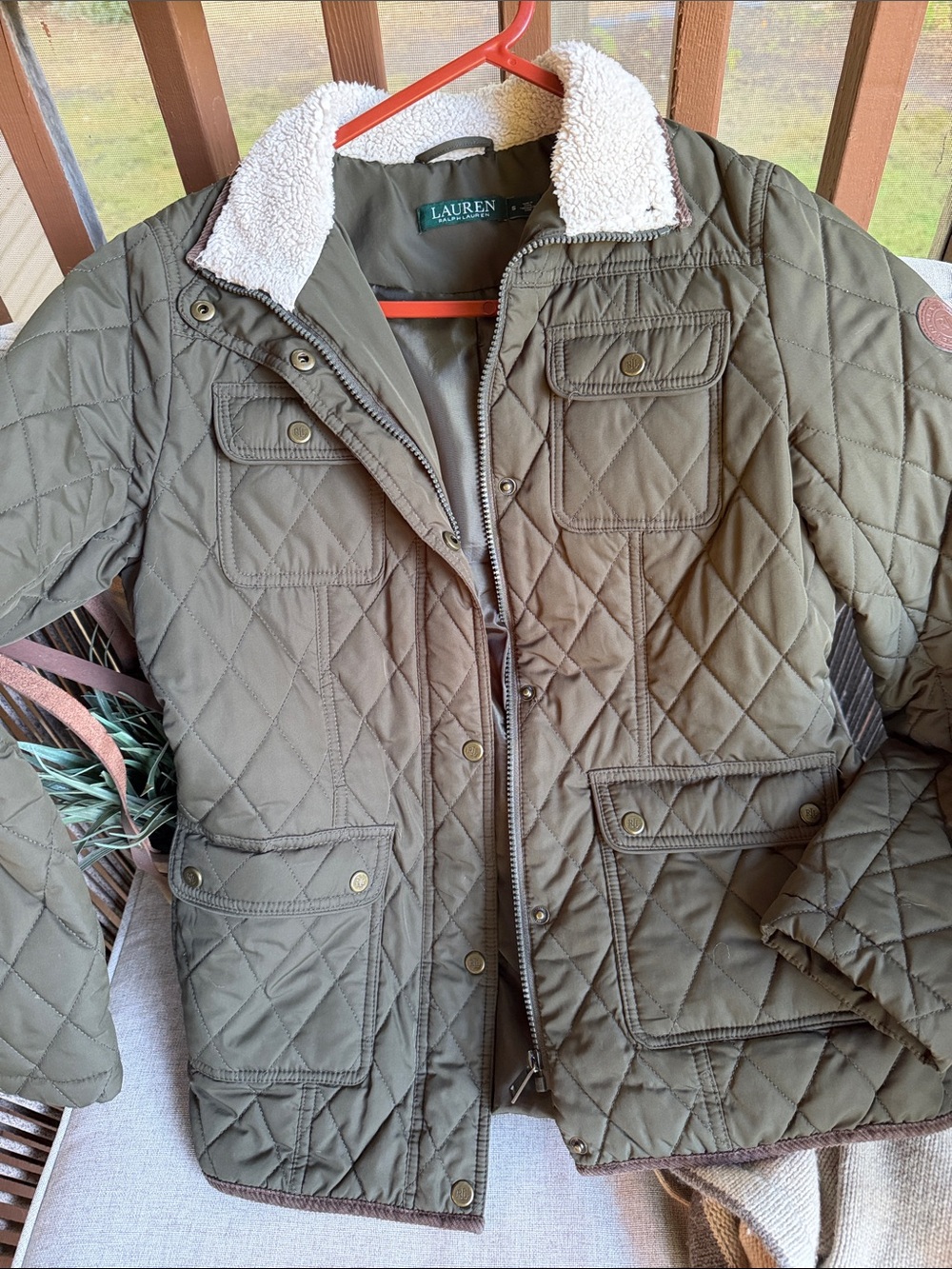 Ralph Lauren Olive Quilted Jacket with Sherpa Collar